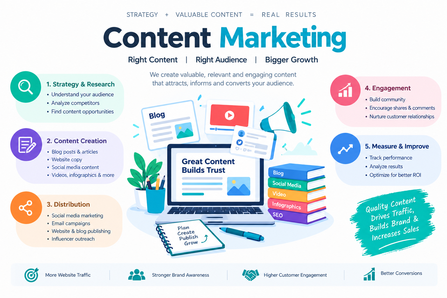 Content marketing strategy: plan, create, distribute, repurpose and measure content